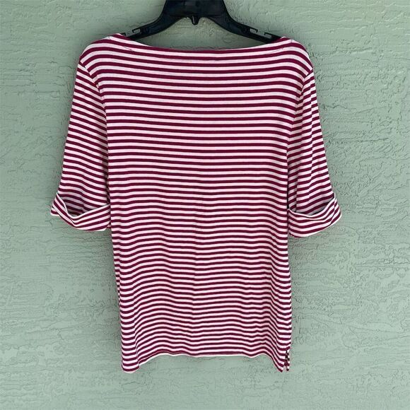Lauren Ralph Lauren Women's XL Red & White Striped Knit Top 3/4 Sleeve - Picture 2 of 8
